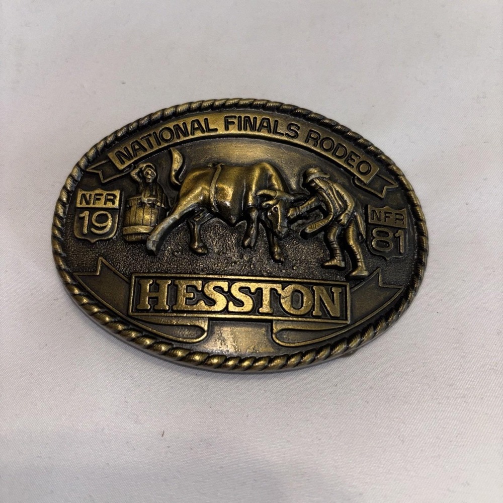 Vintage 1981 Hesston NFR Belt Buckle - 7th Edition Rodeo Clown Bull